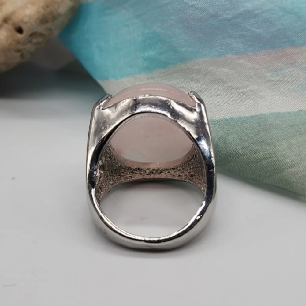 Nature Rose Quartz Silver Ring Healing Genuine Love Protective Crystal